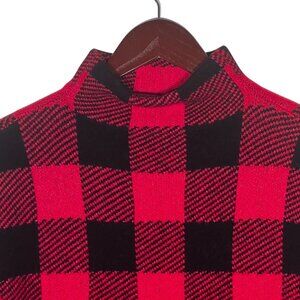 Loft Petites SP Red Black Buffalo Plaid Turtleneck Tunic Sweater Nylon/Acrylic